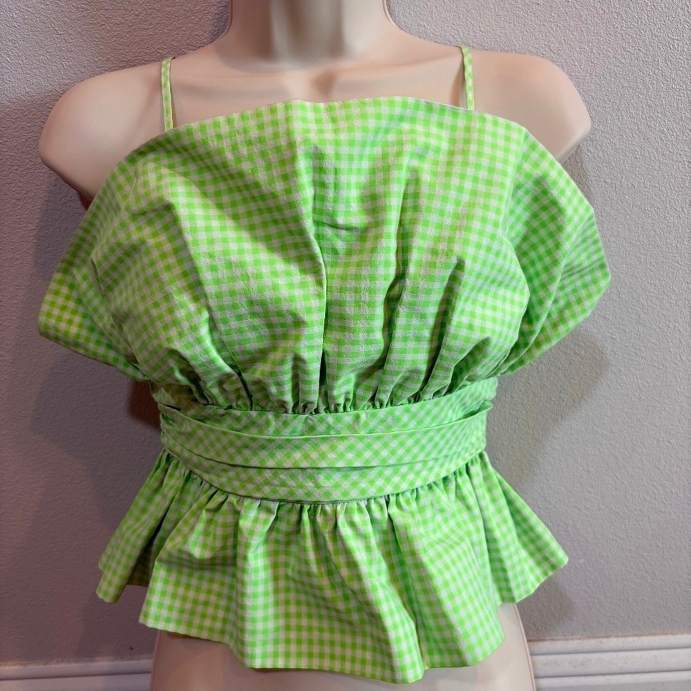 Zara Green Gingham‎ Peplum Cami Top Cottagecore Picnic Ruffle Babydoll Small